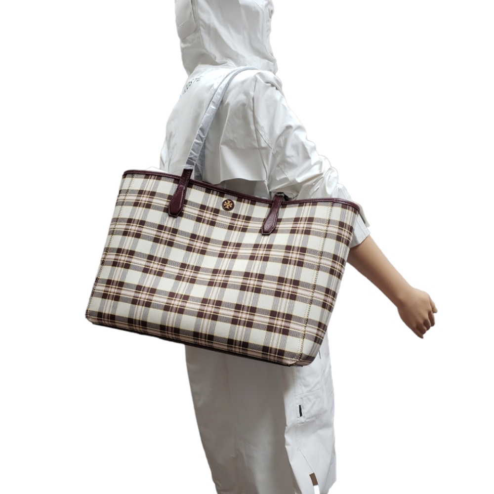 Tory Burch Blake Plaid Tote - Picture 1 of 10